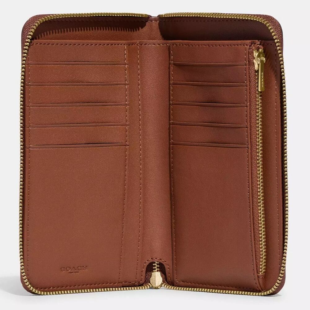 NWT Coach Medium Zip Around Wallet/ Brown/Calf Leather - Picture 3 of 4